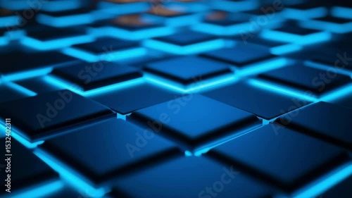 Futuristic glowing blue square tiles arranged in a seamless geometric pattern, creating a high-tech, cyber-inspired surface with strong visual depth and modern digital aesthetics.
