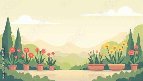 Flower pot landscape illustration