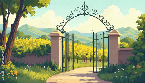 Garden Gate to Orchard Illustration
