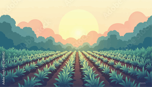 Field of Crops at Sunset