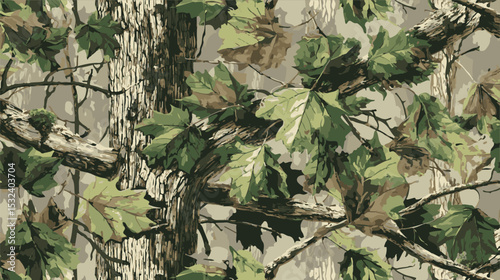 Vector camouflage background. Real tree forest camouflage seamless pattern design pattern for hunting and military uniform. Hunting camouflage