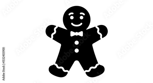 Silhouette of a gingerbread man with bow tie icon