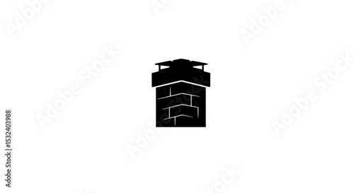 Illustration of a black brick chimney on white space silhouette