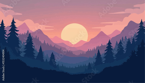 Mountain range sunrise landscape illustration