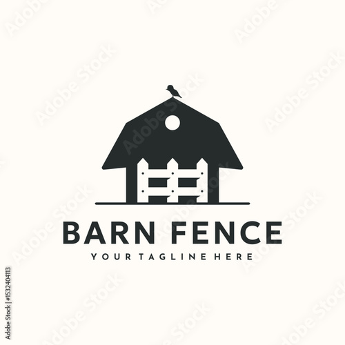 barn fence bird vintage logo vector minimalist illustration design, barn fence security logo design