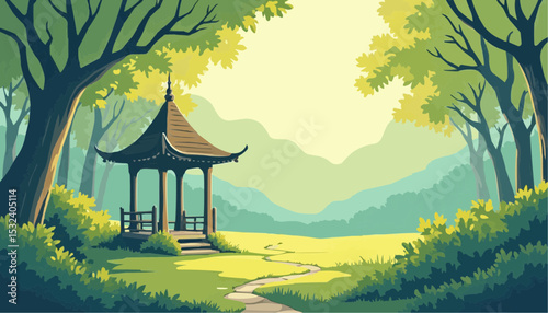 Gazebo in Forest Landscape