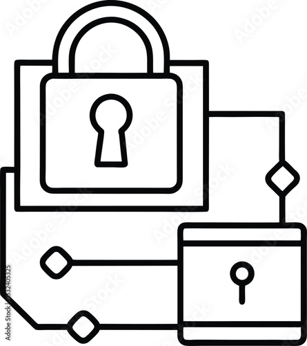 Encrypted File Transfer Vector with Lock Symbol Cyber security vector Line art illustration
