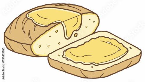 Fresh bread slice with creamy butter spread on white background

