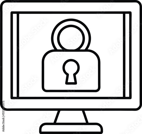  Cyber security vector Line art illustration Locked User Access Icon on Computer Screen