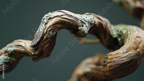 Close-up of a Twisted Branch with Moss, Abstract Nature Photography