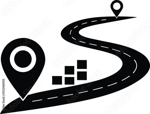 Road map infographic location pin silhouette. vector illustration
