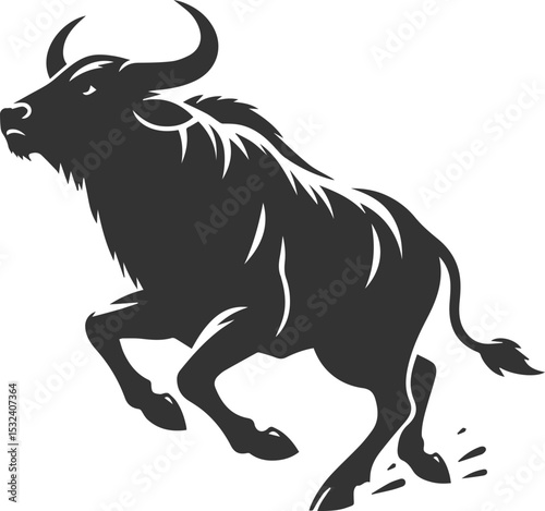 Big animal black bull vector silhouette isolated