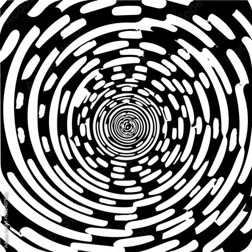 Offset concentric circles, hypnotic black and white vector 