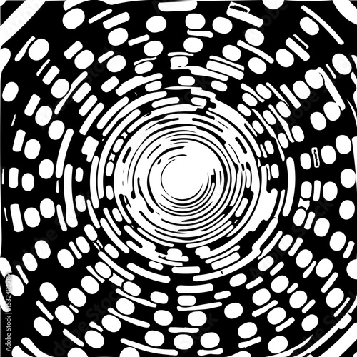 Offset concentric circles, hypnotic black and white vector 