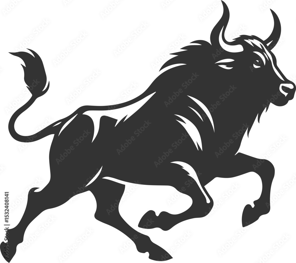 Fototapeta premium Big animal black bull vector silhouette isolated