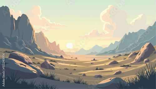 Mountain Landscape with Desert and Sunset