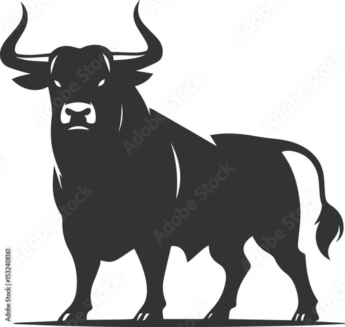 Big animal black bull vector silhouette isolated