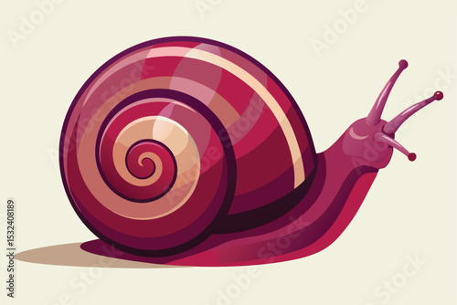 Cartoon snail vector illustration with a spiral shell on a white or red background, a cute and funny nature design