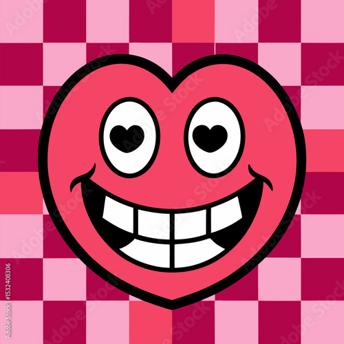 Funny face with heart vector on different color background.