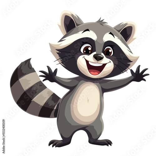 Hand drawn cartoon raccoon vector illustration