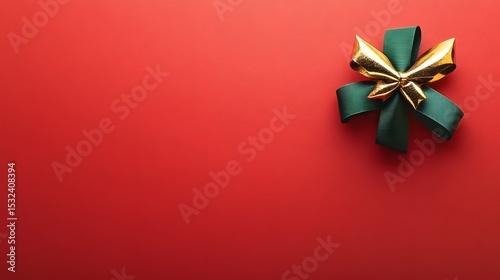 Elegant Green Gold Bow on Red Background Christmas Festive Decoration
