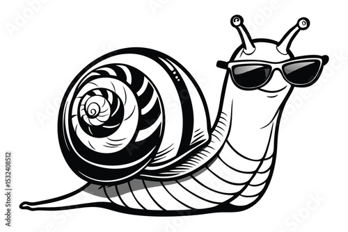 A funny cartoon snail with a cute shell, a slow and slimy garden animal illustration