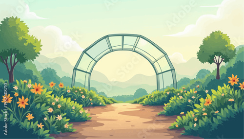 Garden arch with flowers and pathway illustration