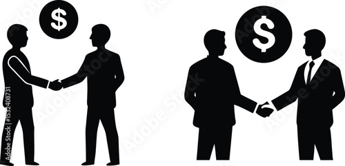 Businessmen shaking hands financial deal agreement success partnership money vector illustration symbol