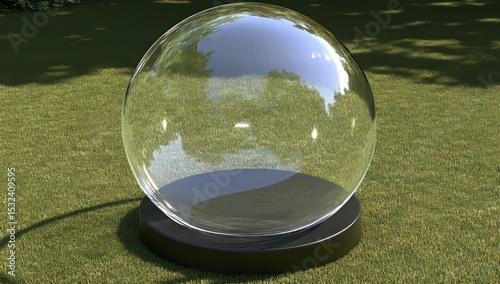This innovative design, 'Glass Sphere And Wall Portrait, Featuring An Empty Space Render With Green Cylinder Podium', features a sleek and modern concept with an empty space render