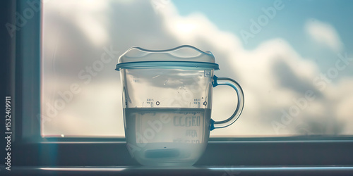 Glass Measuring Cup on a Sunlit Windowsill

