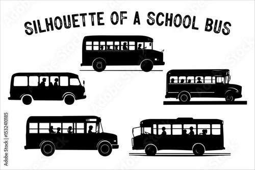 School Bus Vector Illustration with Kids.