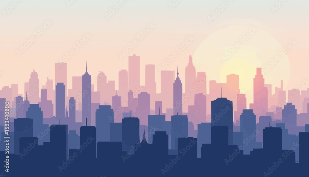 Fototapeta premium City Skyline at Sunrise Silhouette Illustration