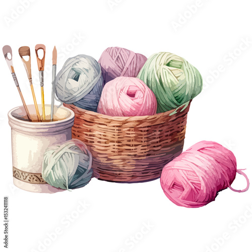 Knitting and Crochet Watercolor Clipart, yarn, needlework, beautiful knitting artwork