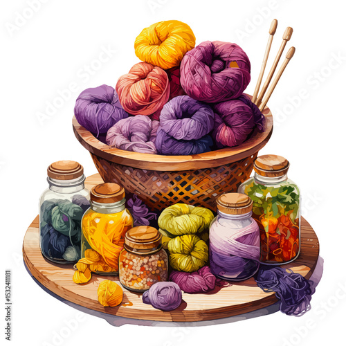 Knitting and Crochet Watercolor Clipart, yarn, needlework, beautiful knitting artwork