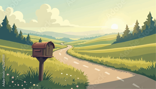 Road with Mailbox in Countryside Landscape
