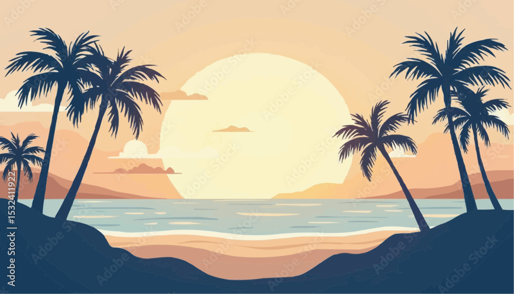 Obraz premium Palm Tree at Beach Sunset