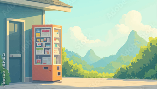 News stand near the mountains, outdoor scene