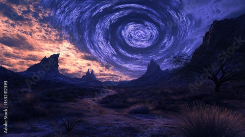 Spiral Vortex Over Desolate Landscape