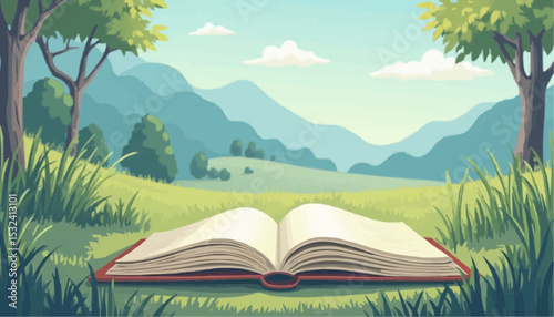 Open book in meadow landscape