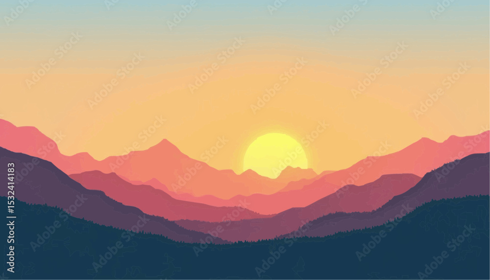 Obraz premium Mountain Sunset Illustration Landscape