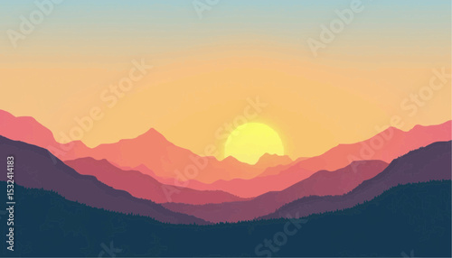 Mountain Sunset Illustration Landscape