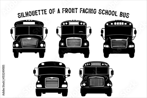 Front View Silhouette of Classic School Bus Illustration.
