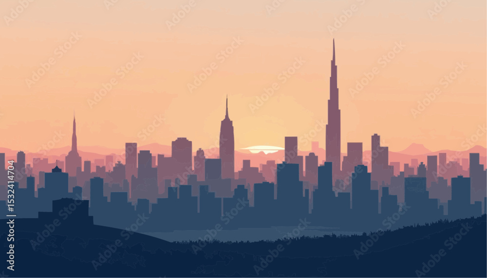 Fototapeta premium City skyline silhouette at sunset