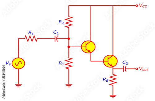 DARLINGTON AMPLIFIER CIRCUIT DIAGRAM ILLUSTRATION ELECTRONICS FOR VARIOUS EDUCATIONAL PROJECTS 