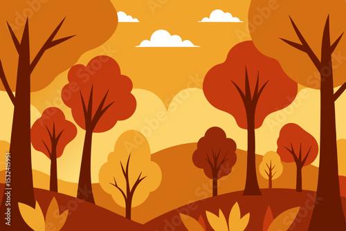 Autumnal Forest Landscape Warm Hues and Gentle Hills