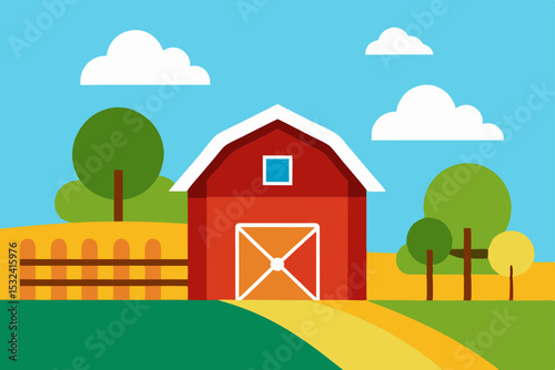 Charming Red Barn in a Picturesque Farmland Setting Idyllic Rural Scene