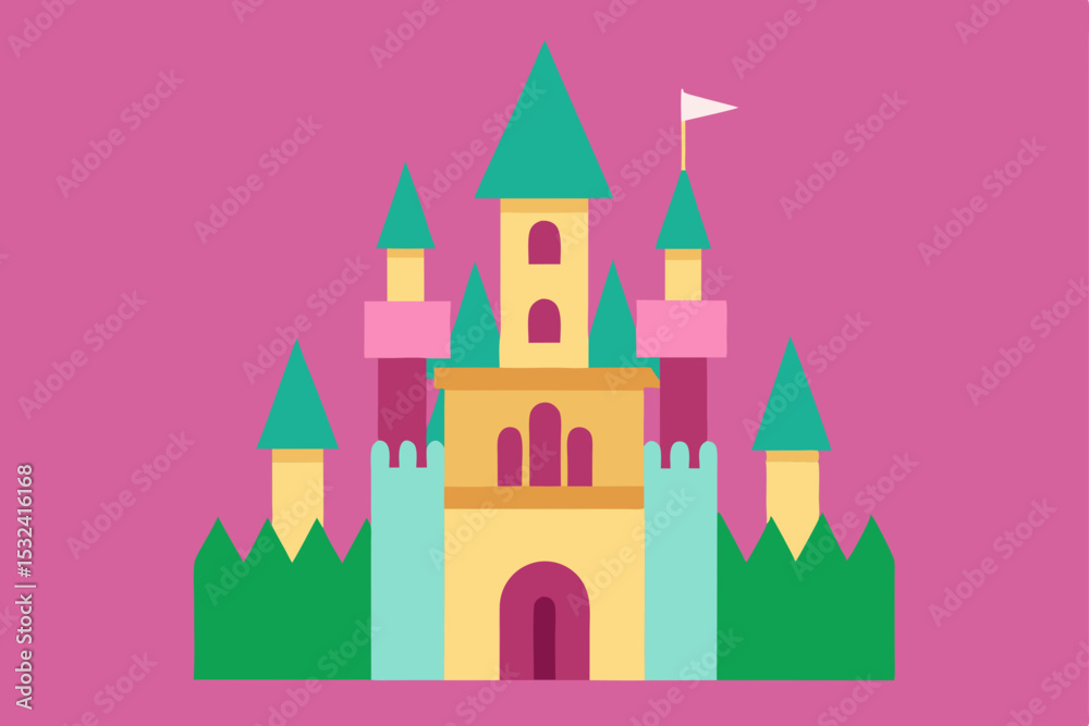 Fototapeta premium Fairytale Castle Illustration A Charming Design of a Majestic Fairytale Castle