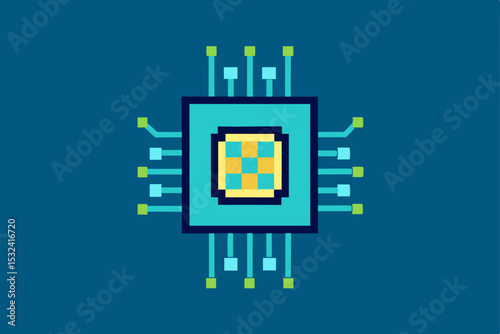 Pixel Art Microchip 8-bit Digital Technology Illustration