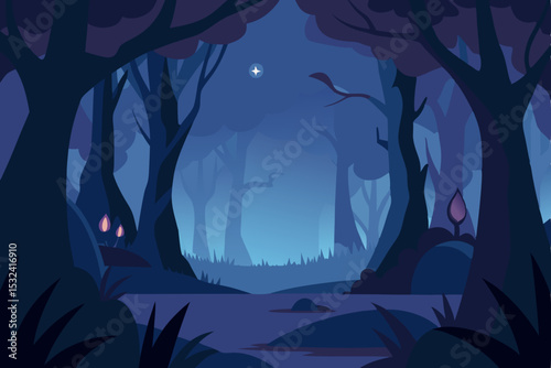 Enchanted Forest at Night A Mystical Dark Forest Illustration