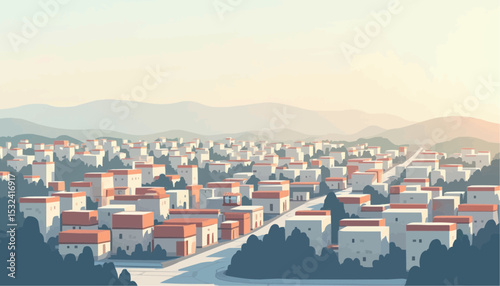 Aerial View of Cityscape with Flat Style